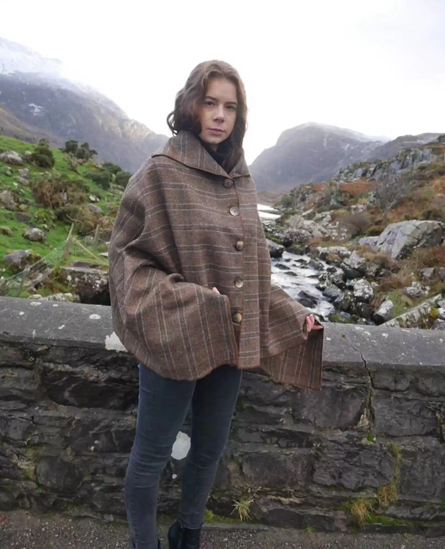 Wool tweed poncho