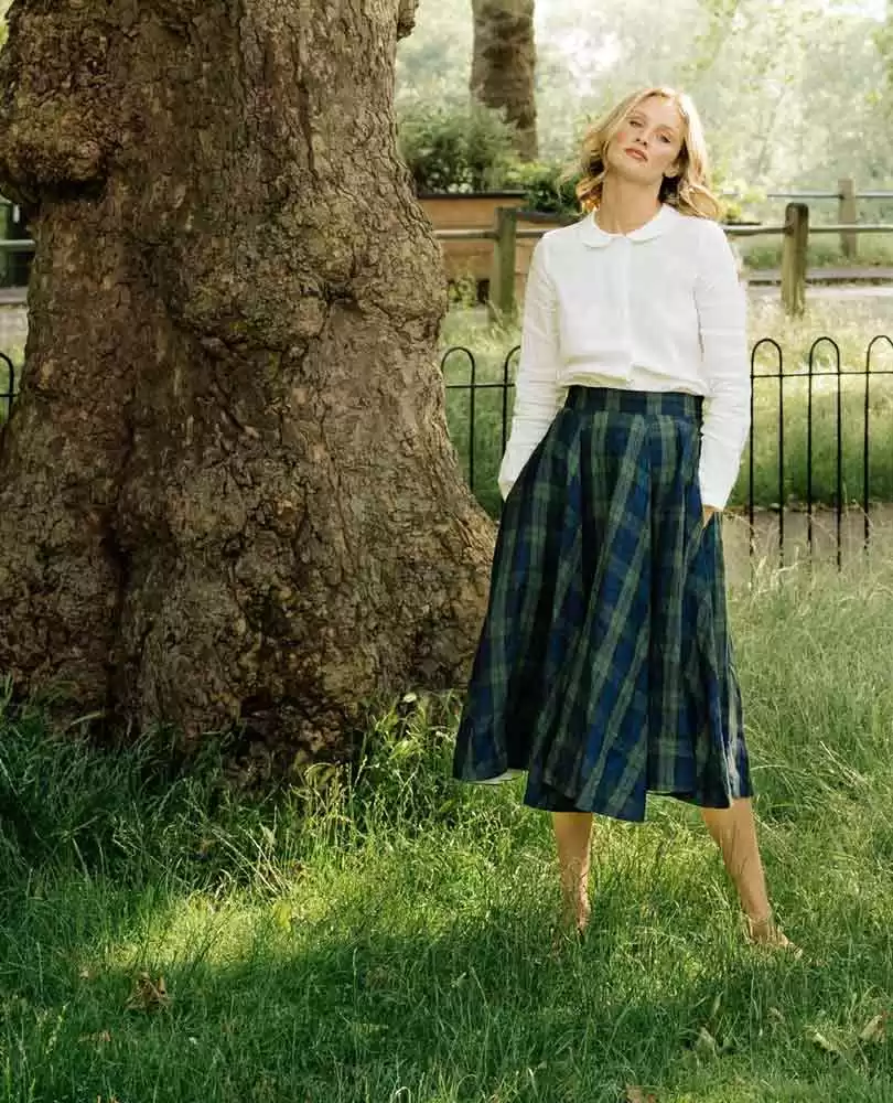 Organic linen plaid skirt