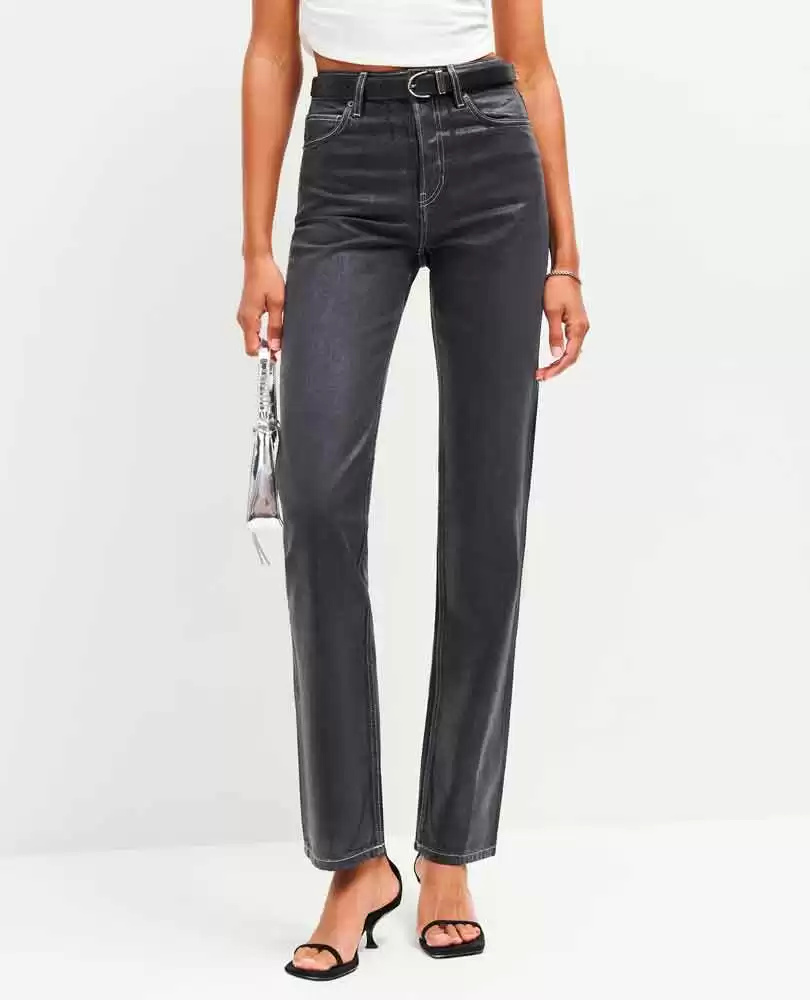 High rise straight long jeans