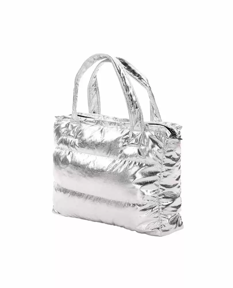 Silver puffer bag