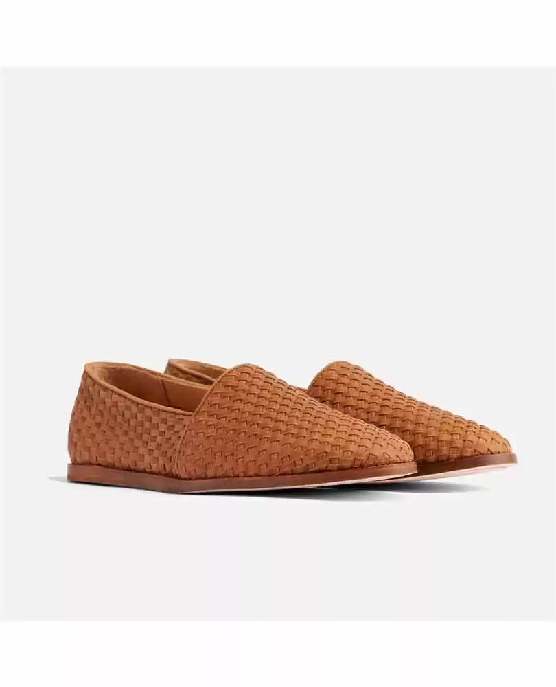 Leather woven slip on